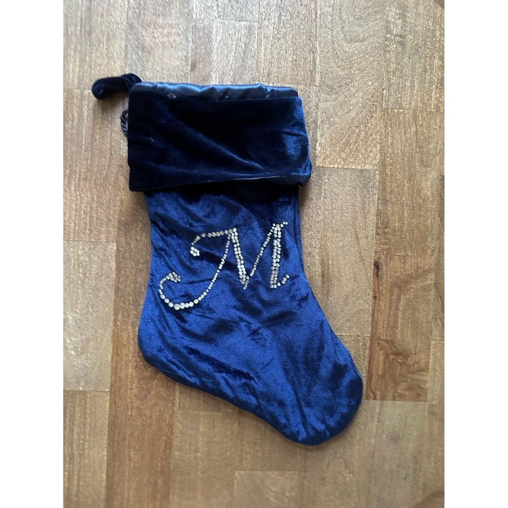 Blue Velvet Classic Christmas Stocking Letter, "M"